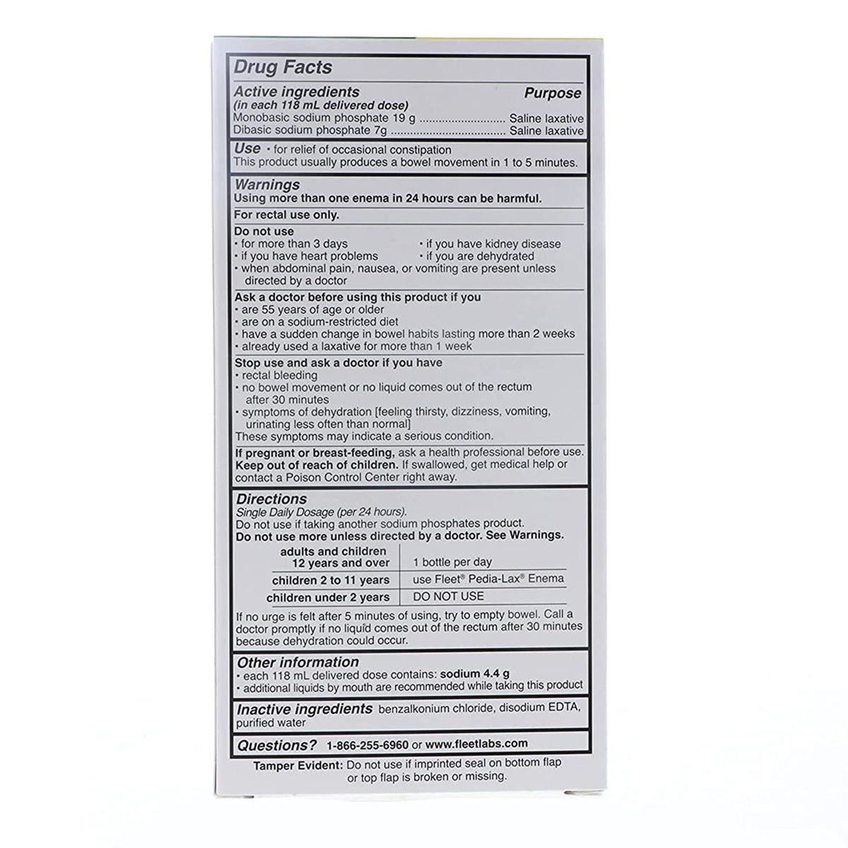 Fleet Enema, Monobasic Sodium Phosphate / Dibasic Sodium Phosphate, 19 g-7 g - 00132020110 - LL Medico