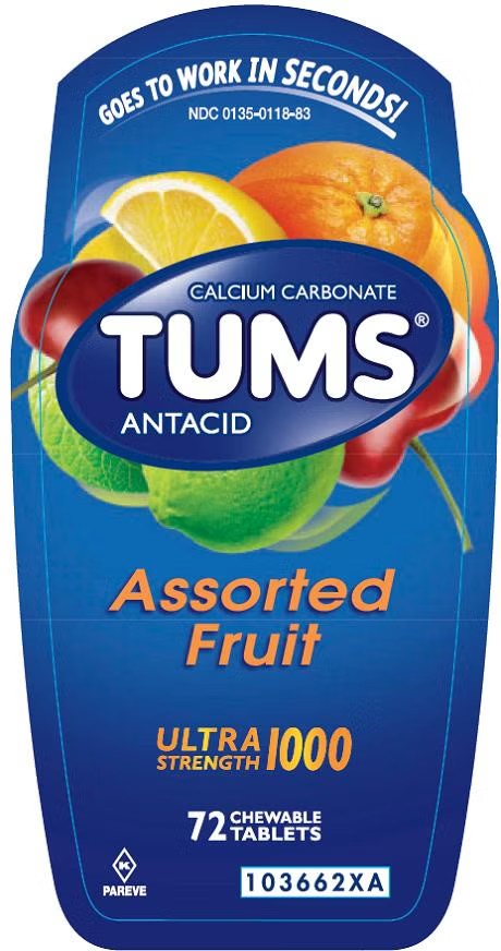 Tums Ultra Strength Antacid Chewable Tablets, 1000 mg, Assorted Fruit - 00135011883 - LL Medico