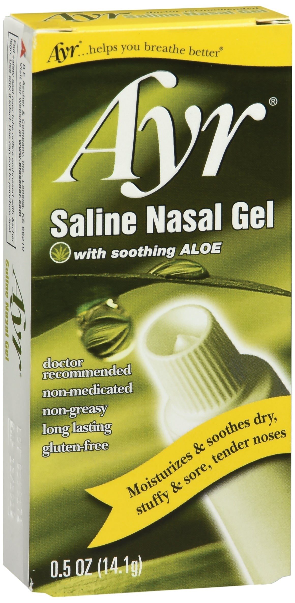Ayr Saline Nasal Gel, Nasal Moisturizer, With Aloe, 0.5 oz Tube - 00225052547 - LL Medico