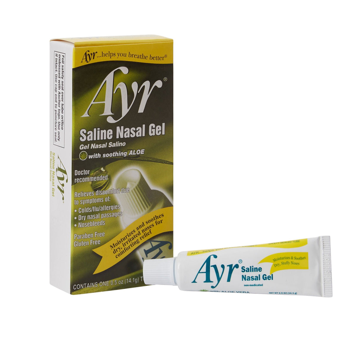 Ayr Saline Nasal Gel, Nasal Moisturizer, With Aloe, 0.5 oz Tube - 00225052547 - LL Medico