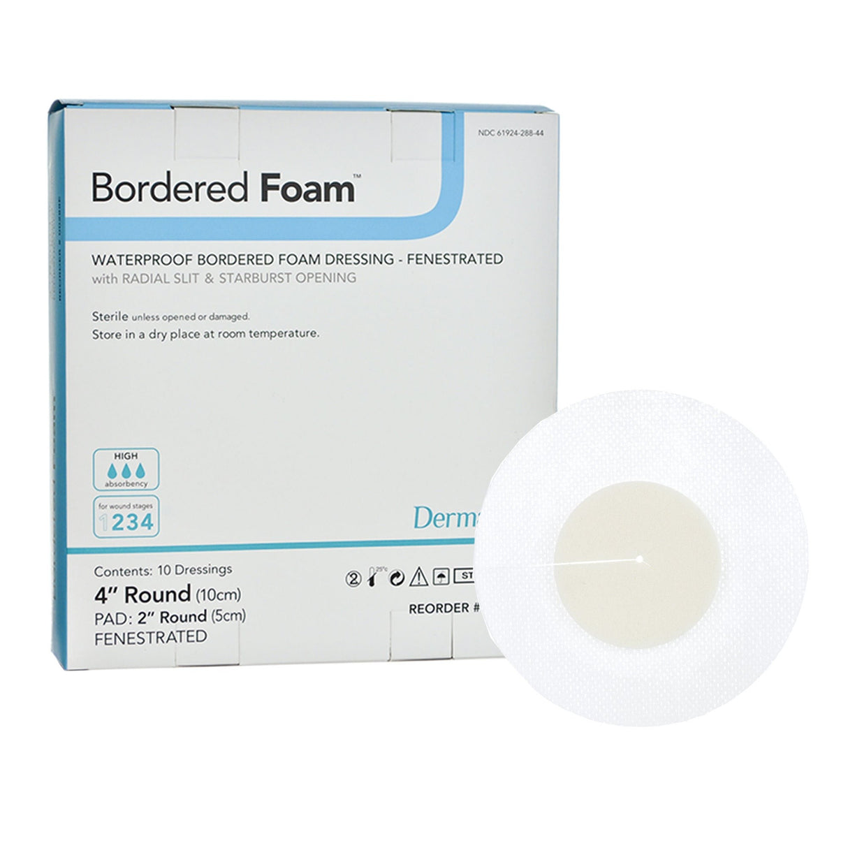Dermarite BorderedFoam Adhesive with Border Foam Dressing, 4-Inch Round