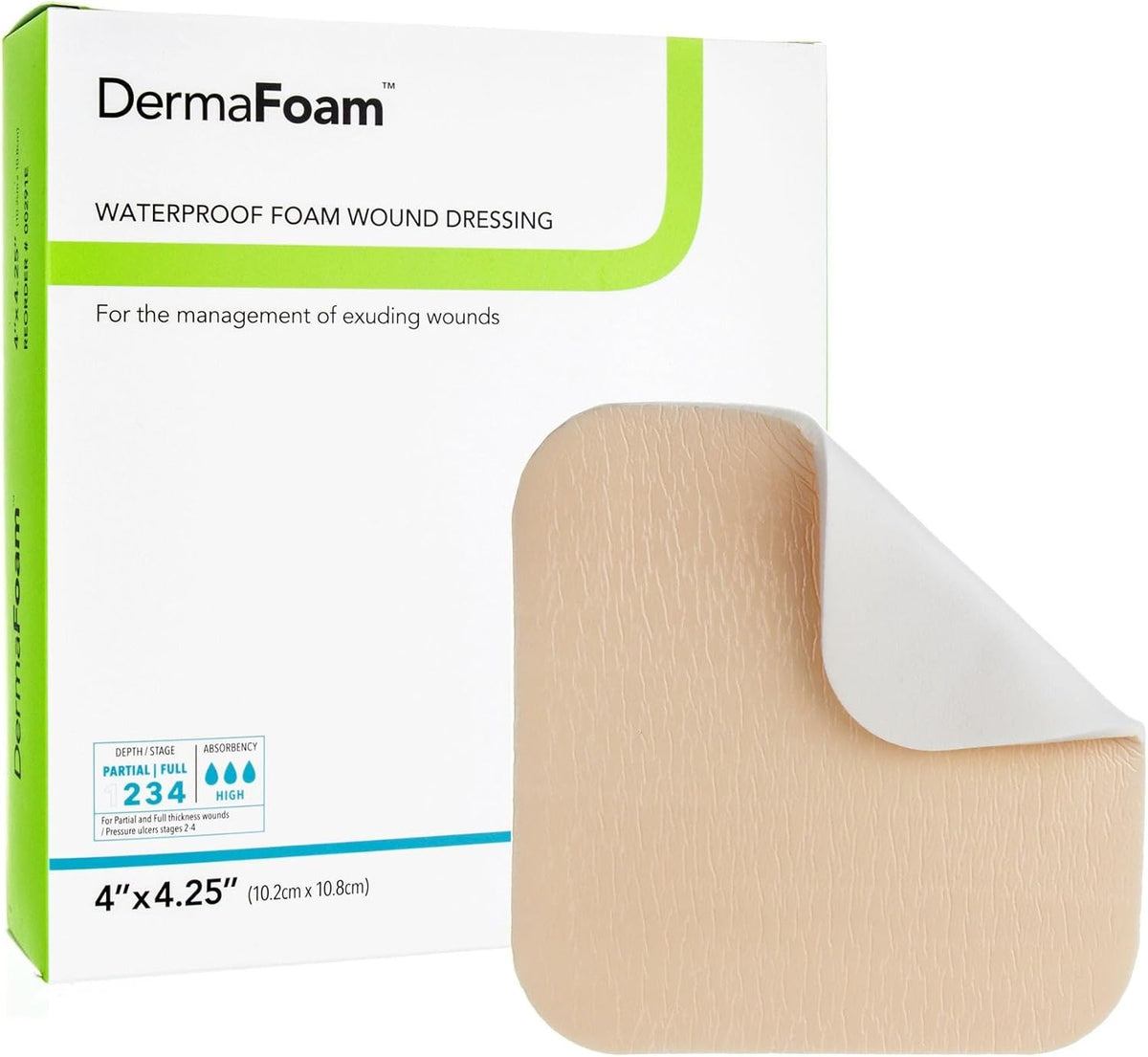 Dermarite DermaFoam Waterproof Foam Wound Dressing Without Border, Sterile, Non-Adhesive, 4 x 4.25" - 00291E - LL Medico