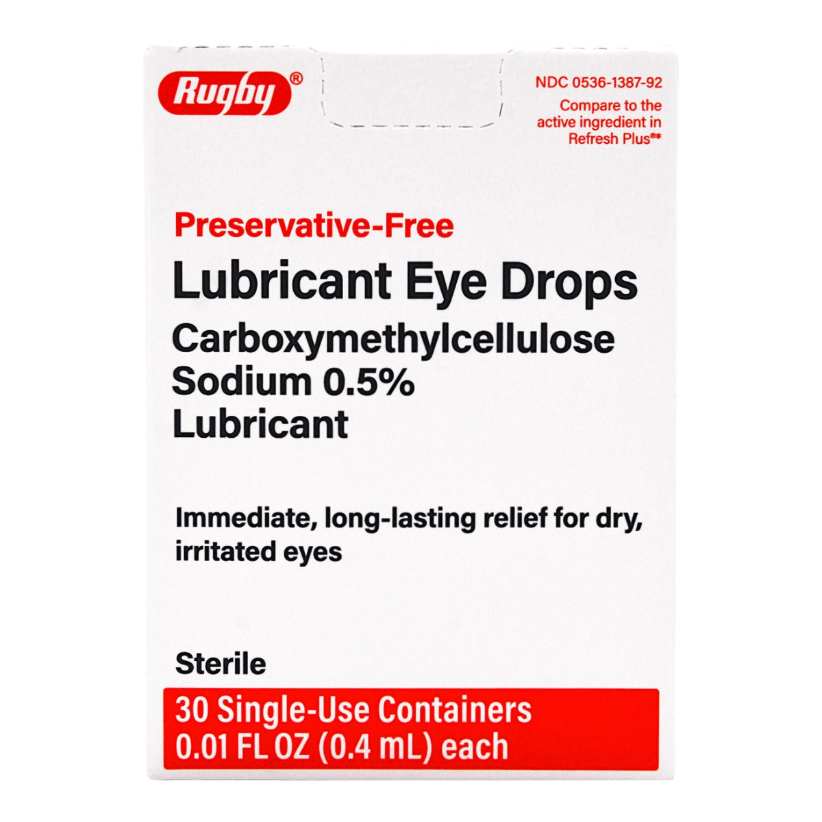 Rugby Lubricant Eye Drops, 0.5% Carboxymethylcellulose Sodium, Preservative-Free Single Use Vials, Sterile - 00536138792 - LL Medico