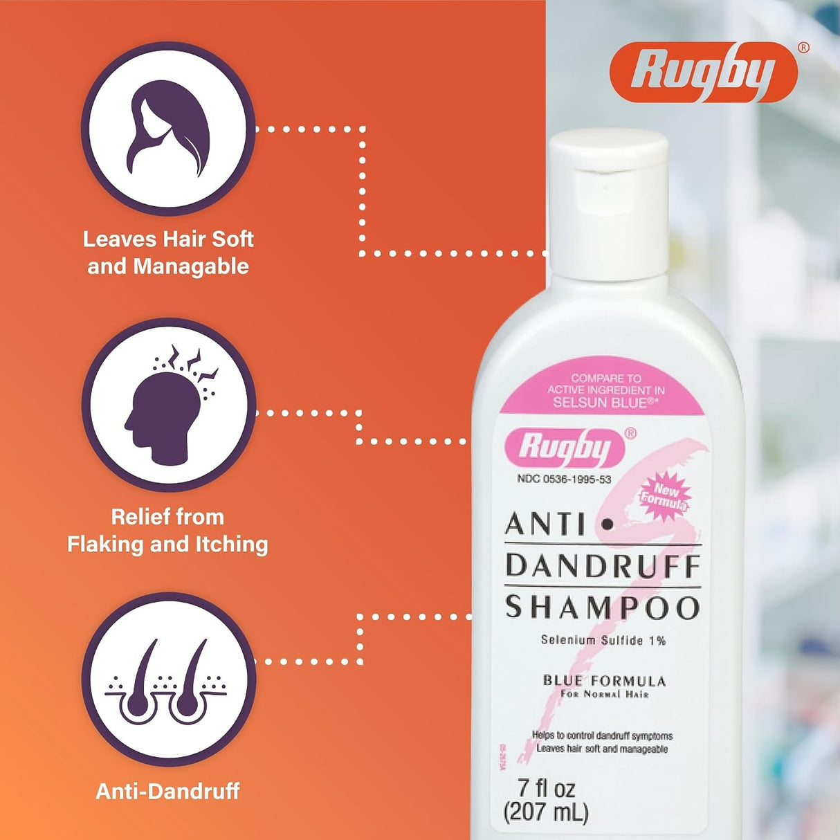 Rugby Anti-Dandruff Shampoo, Selenium Sulfide 1%, 7 fl oz