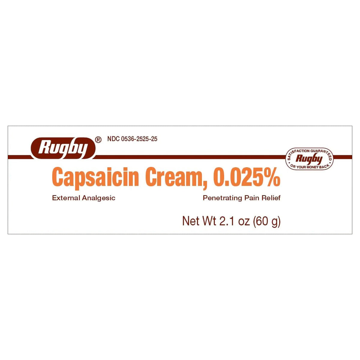 Rugby Capsaicin Cream, 0.025%, Topical Pain Relief, 2.1 oz Tube - 00536252525 - LL Medico