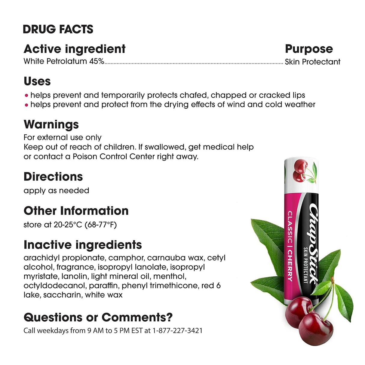 ChapStick Classic Cherry Skin Protectant Lip Balm, 0.15 oz Stick