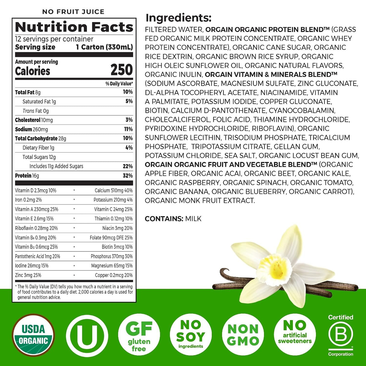 Orgain Organic Nutrition Shake, Sweet Vanilla Bean, 11 oz