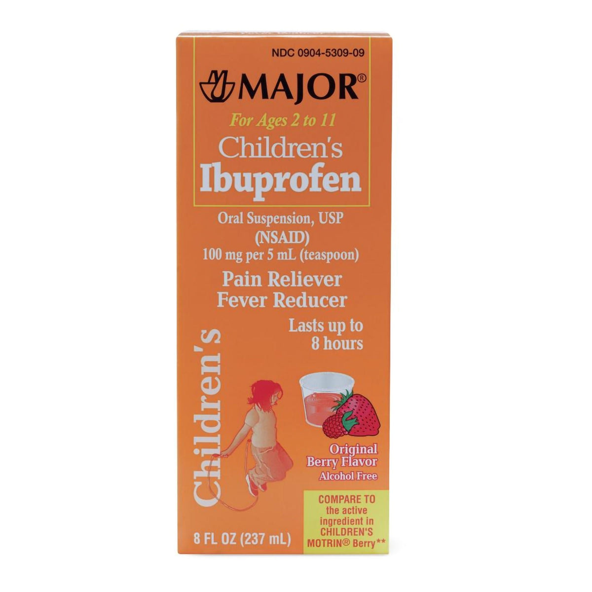 Major Children's Ibuprofen Oral Suspension, 100 mg / 5 mL, Berry Flavor, 8 oz - 00904530909 - LL Medico
