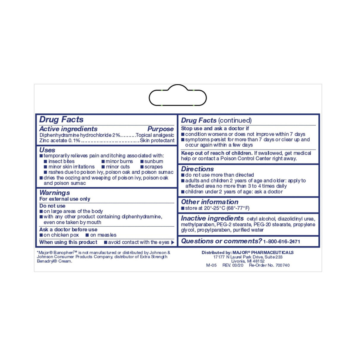 Banophen Anti-Itch Cream, Diphenhydramine HCl / Zinc Acetate 2% - 0.1%, 1 oz Tube - 00904535431 - LL Medico