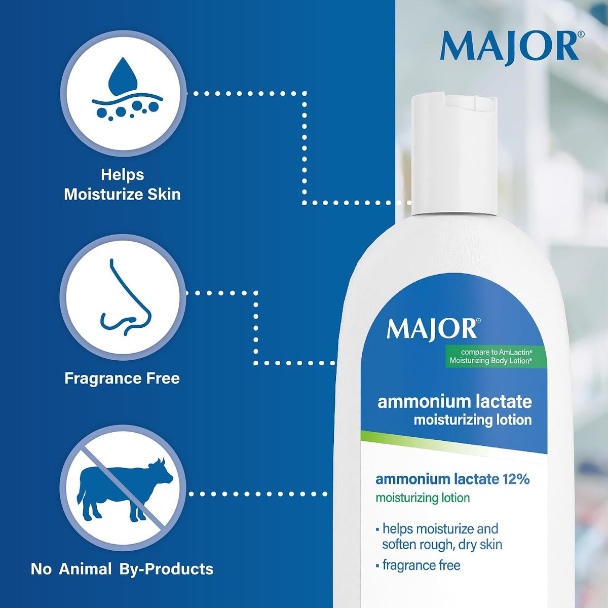 Major Ammonium Lactate 12% Moisturizing Lotion, Fragrance Free, Unscented