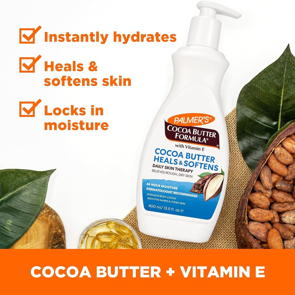 Palmers Cocoa Butter Formula with Vitamin E Body Lotion Pump Bottle, 13.5 fl oz