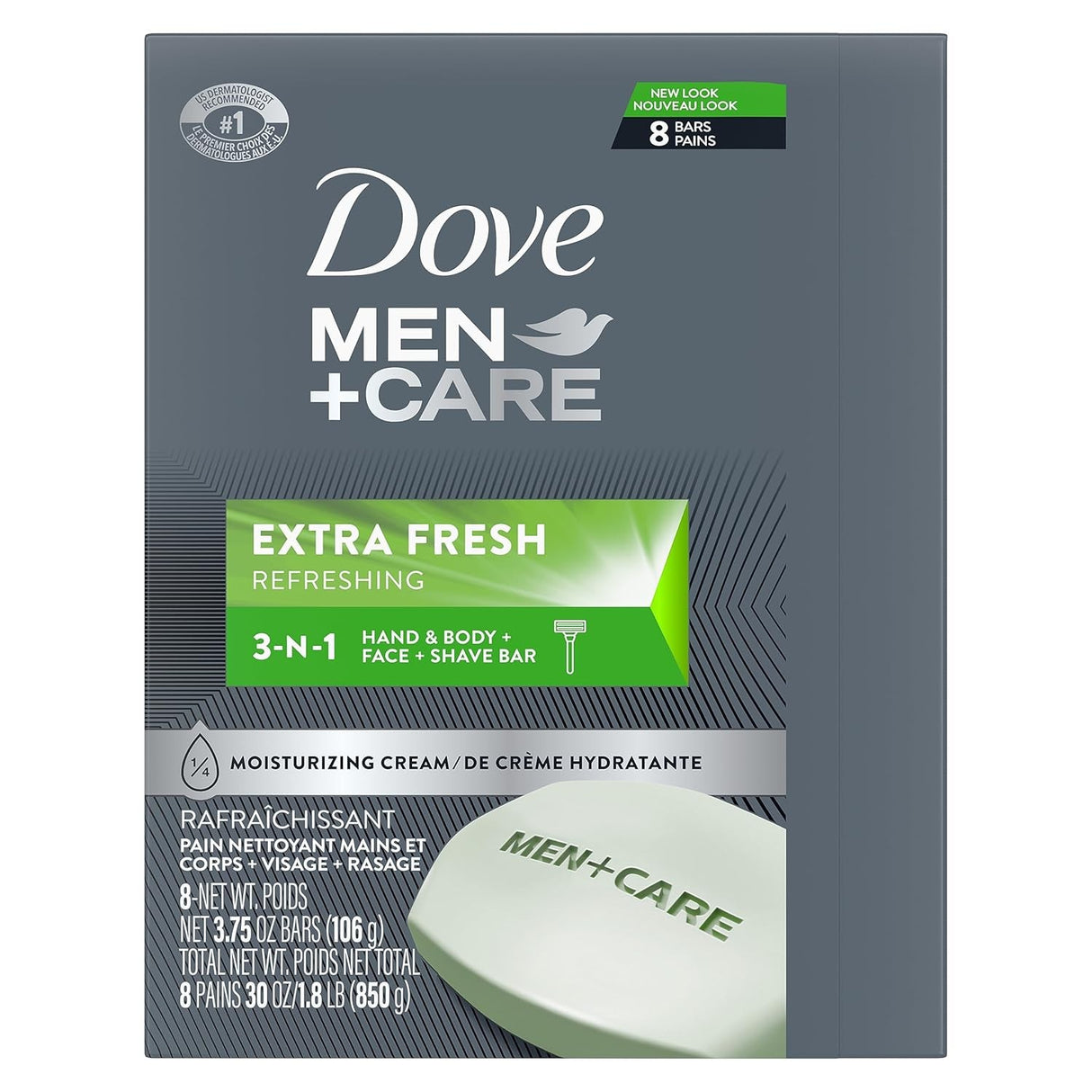 Dove Men+Care 3-N-1 Bar Soap, Extra Fresh, 3.75 oz