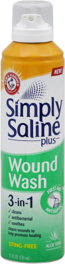Arm & Hammer Simply Saline Plus Wound Wash 3-in-1 First Aid Antiseptic, Sting-Free, Aloe Vera, 7.1 fl oz - 02260008557 - LL Medico
