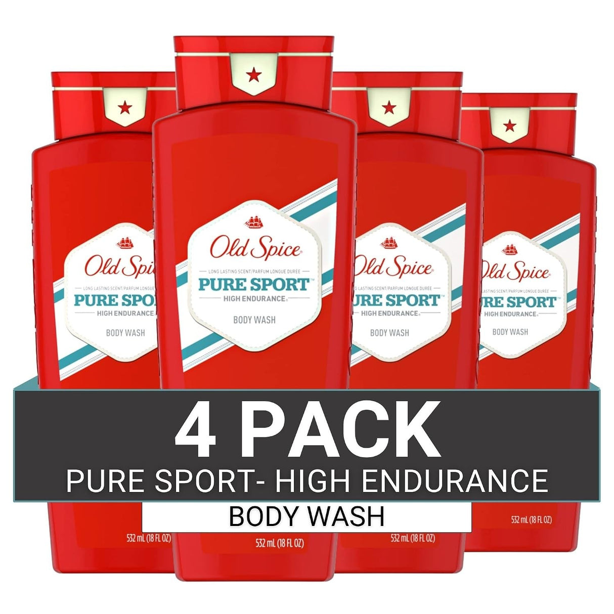 Old Spice Pure Sport High Endurance Body Wash, 18 oz, 4 Pack