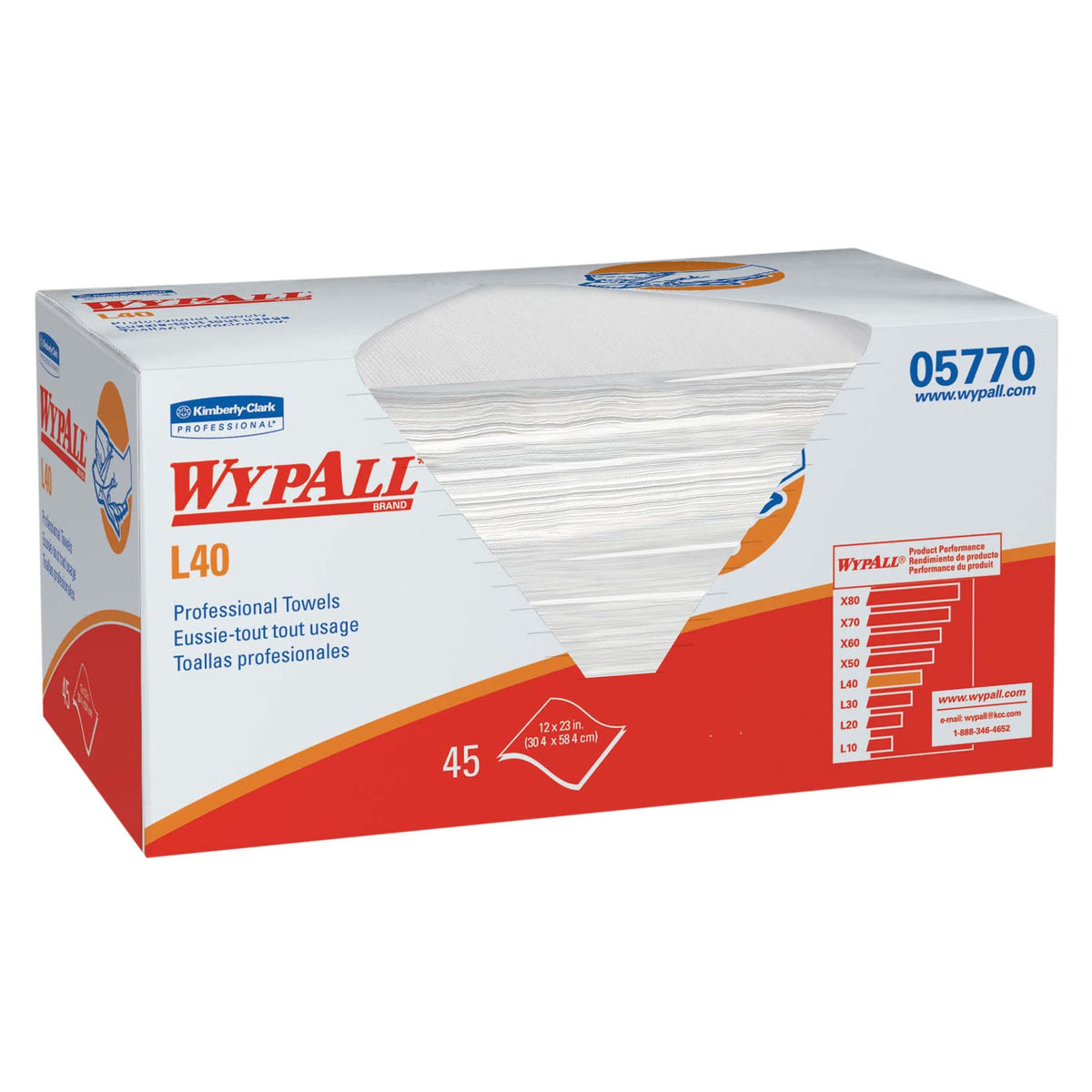 WypAll PowerClean L40, Multipurpose Task Wipe, Light Duty, White, Double Re-creped DRC Cellulose, Non-Sterile, Disposable, 12 x 23" - 05770 - LL Medico