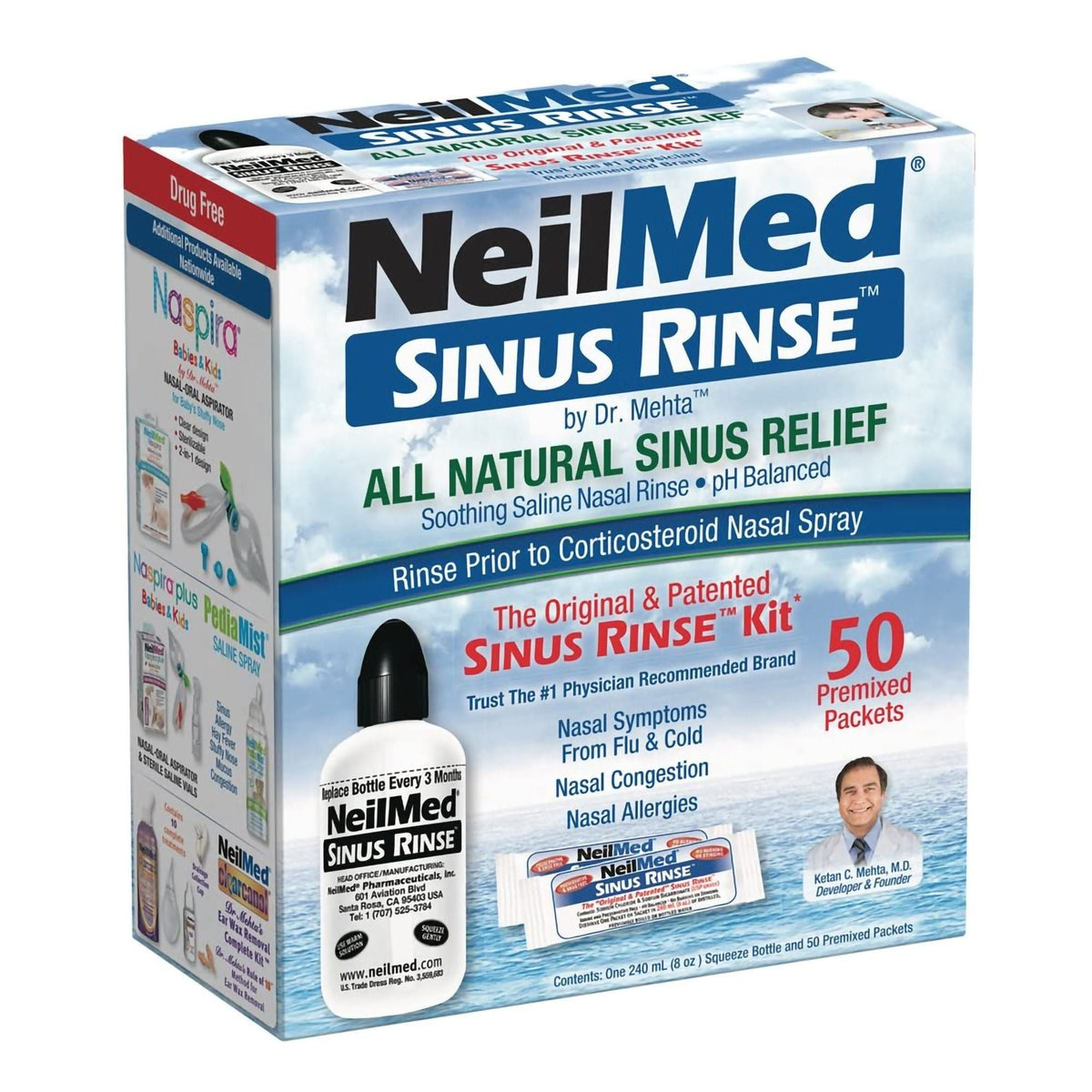 NeilMed Sinus Rinse Saline Nasal Rinse Kit, 0.65%, Powder for Solution - 05928000100 - LL Medico