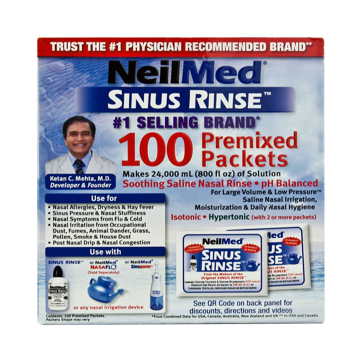 NeilMed Sinus Rinse Kit, Saline Nasal Rinse, Powder for Solution - 05928000200 - LL Medico