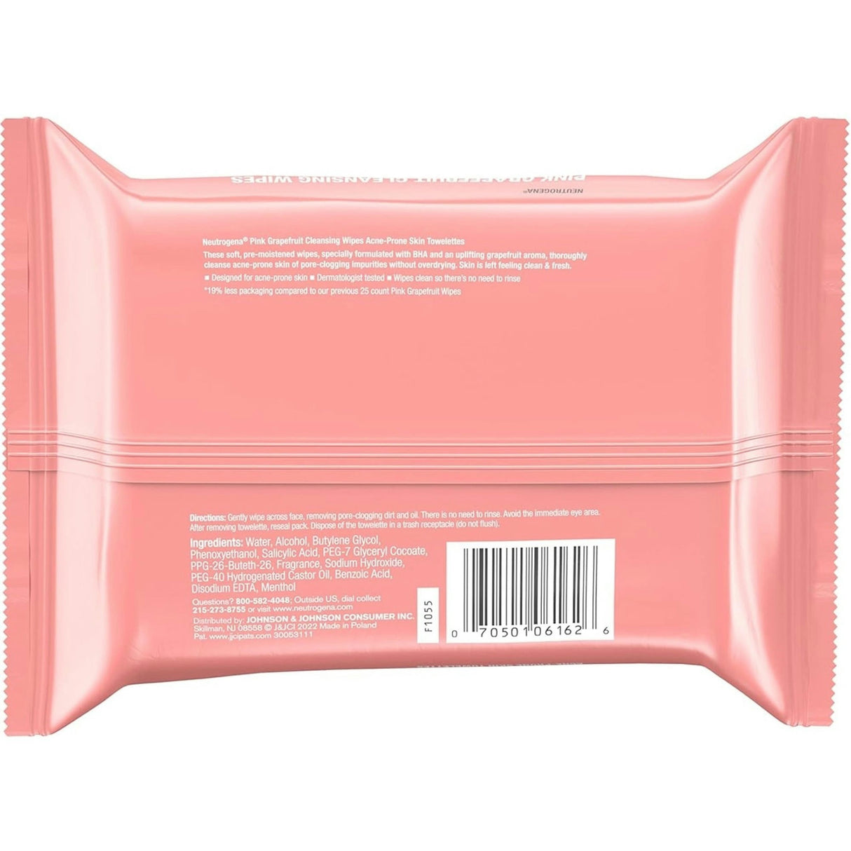 Neutrogena Pink Grapefruit Cleansing Wipes, Acne-Prone Skin Towelettes, Pack of 25