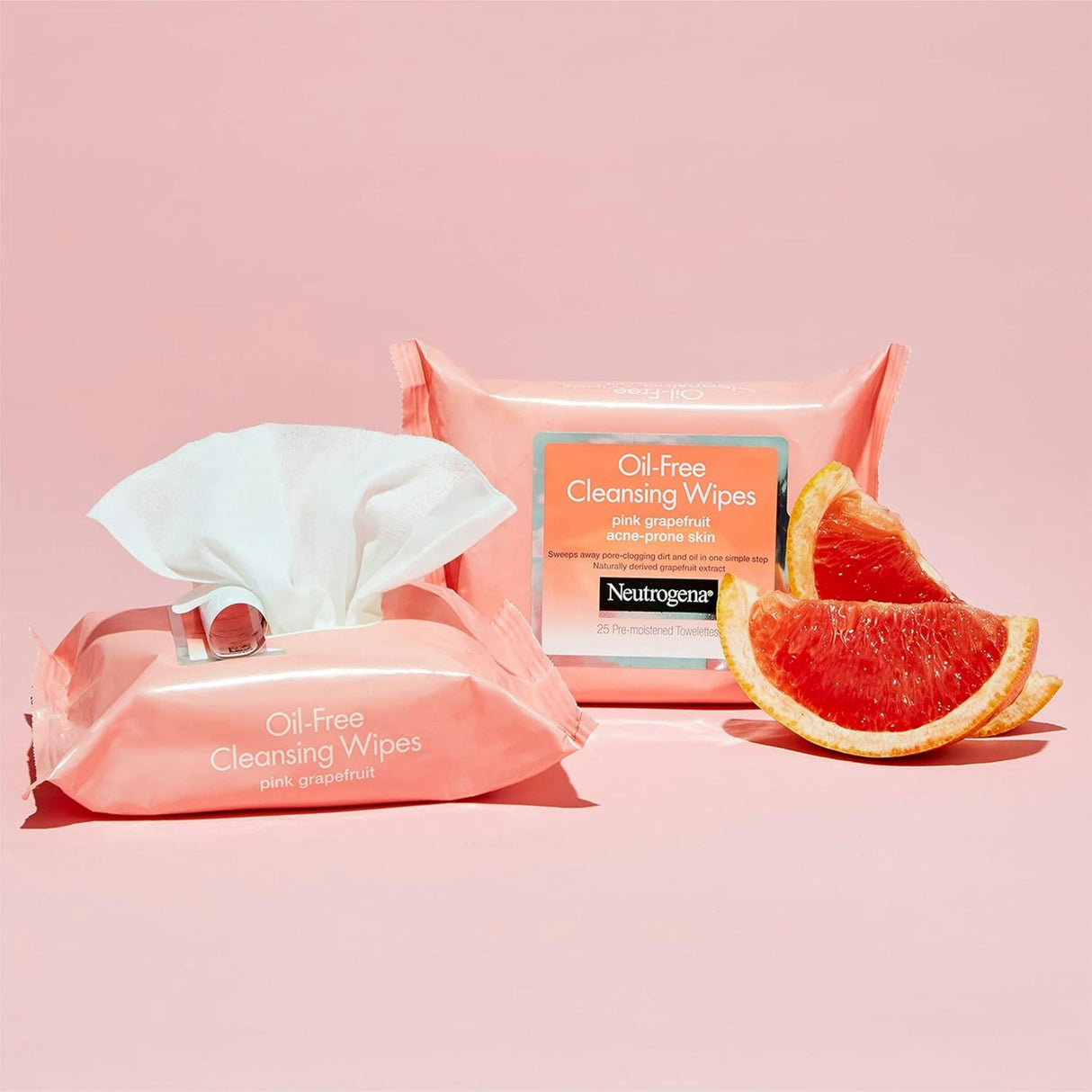 Neutrogena Pink Grapefruit Cleansing Wipes, Acne-Prone Skin Towelettes, Pack of 25