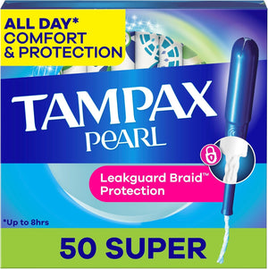 Tampax Pearl Tampons Super Absorbency, Unscented, 50 Count