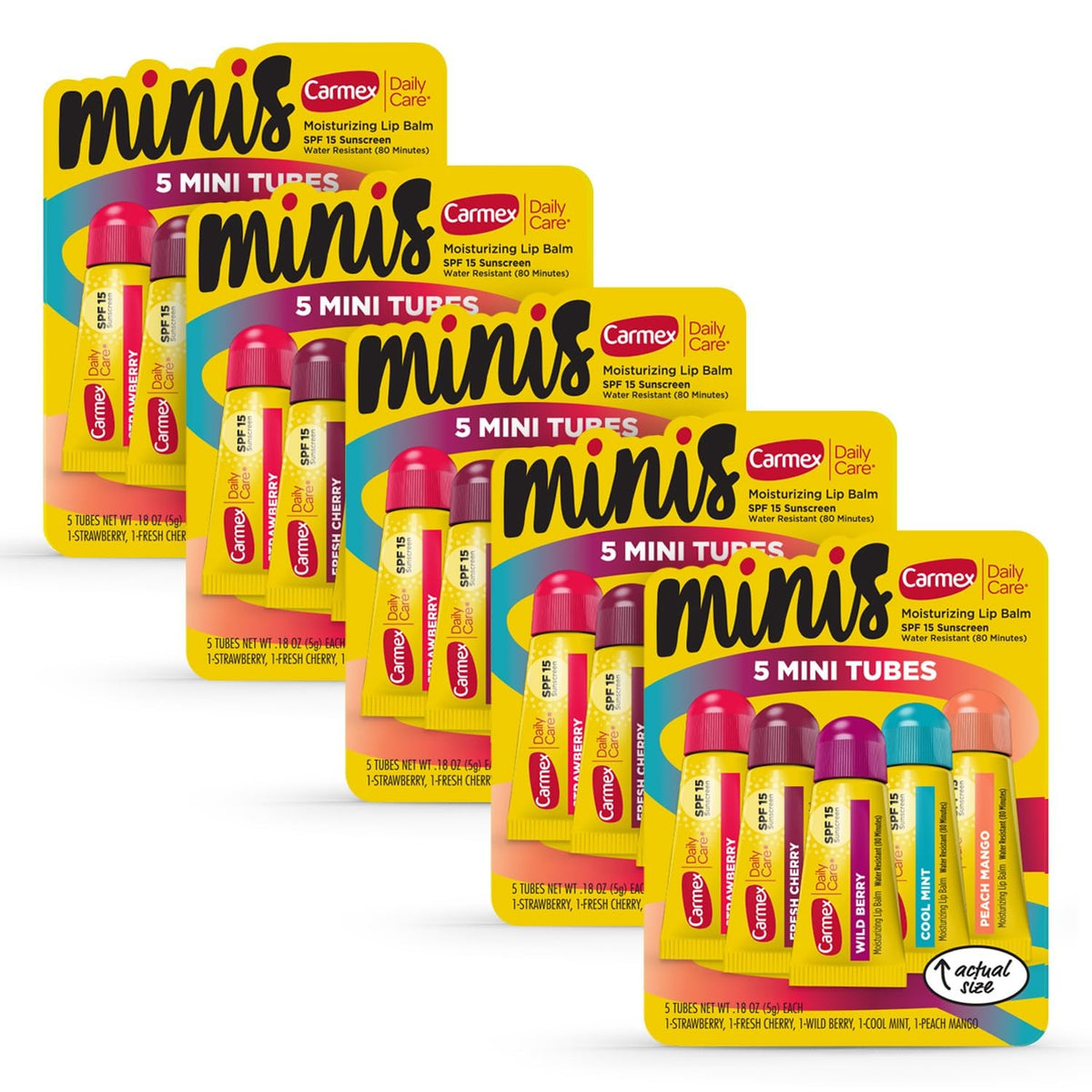 Carmex Minis Moisturizing Lip Balm SPF 15 Tubes, Assorted Flavors, 0.18 oz Each