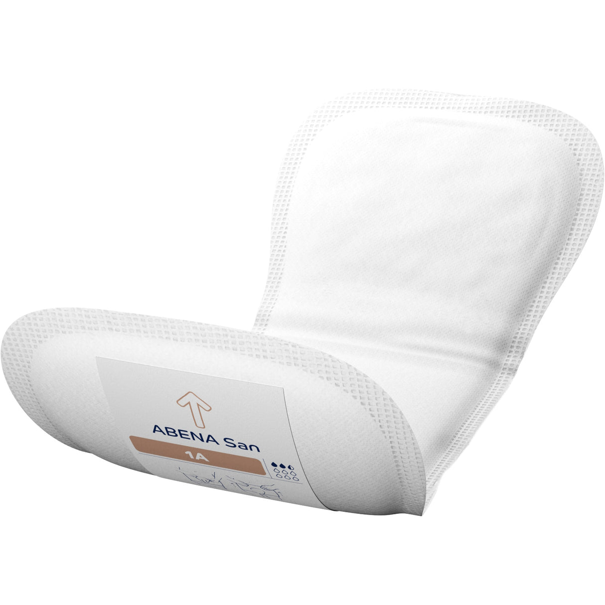 The Abena San Premium Incontinence Pad by Abena is white, contoured, and features a textured surface, absorbent core, and curved edges for comfort and protection.