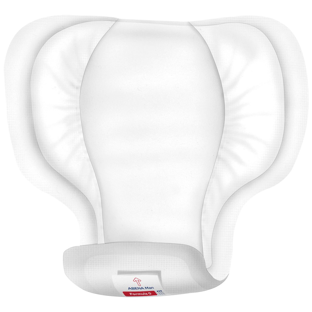A white, contoured Abena Man Formula 0 Insert Pad by Abena is displayed against a plain background, featuring curved edges and a labeled tab, highlighting discreet male incontinence pads for everyday confidence.