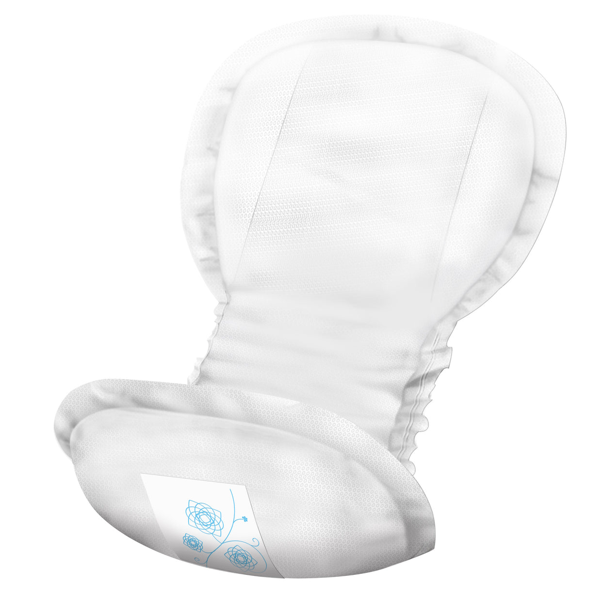 An open Abena Light Super 4 Bladder Control Pad by Abena, with moderate absorbency, a soft contoured Top Dry surface, and blue design markings at the bottom, displayed on a plain white background.