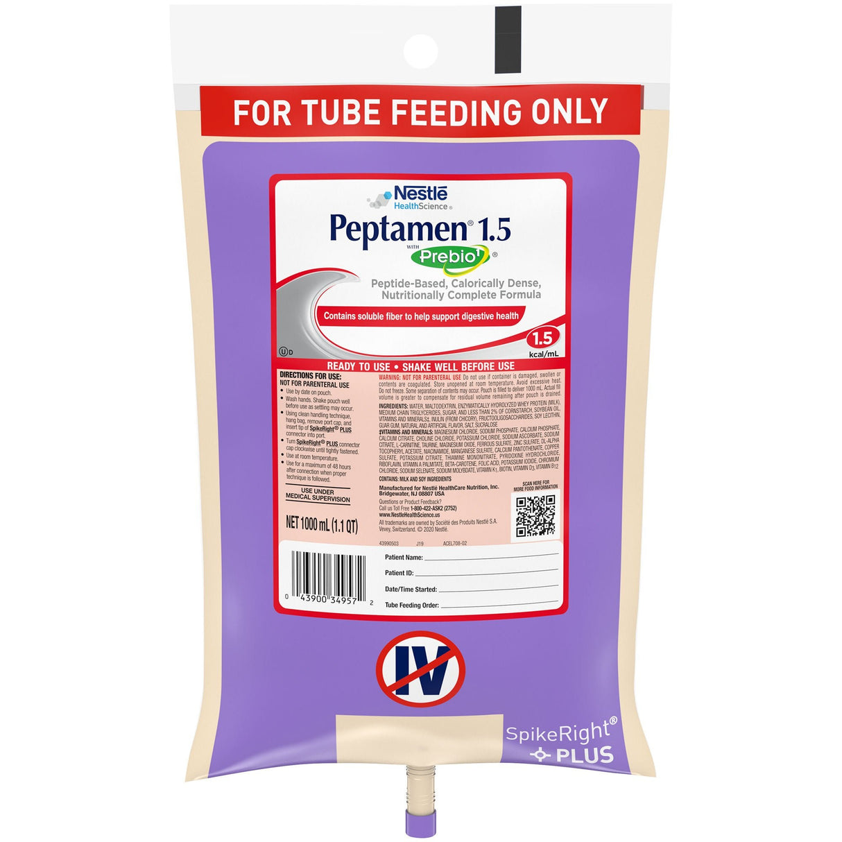 Peptamen 1.5 Tube Feeding Formula, Vanilla, 1000 mL
