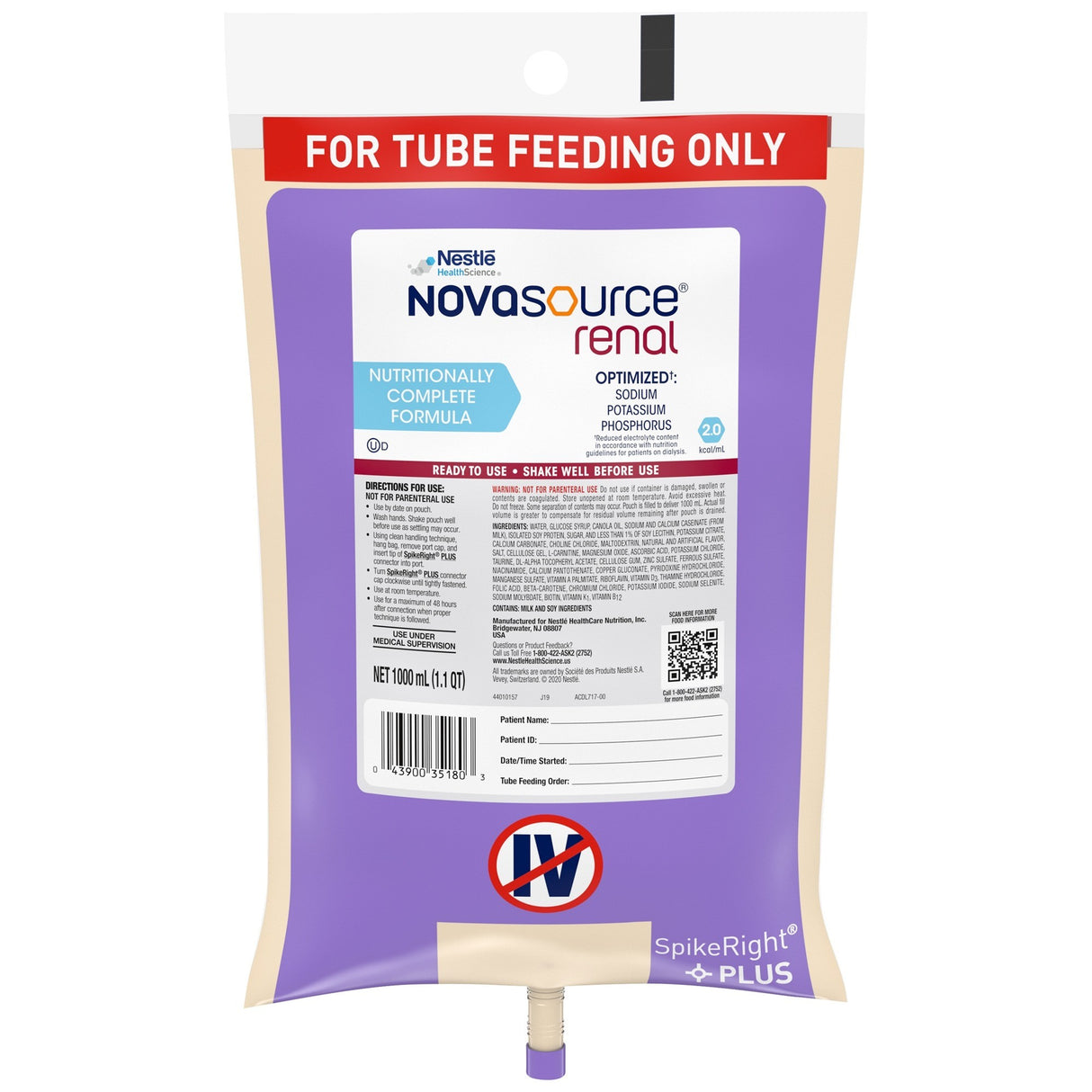 Novasource Renal Tube Feeding Formula, Unflavored, 1000 mL