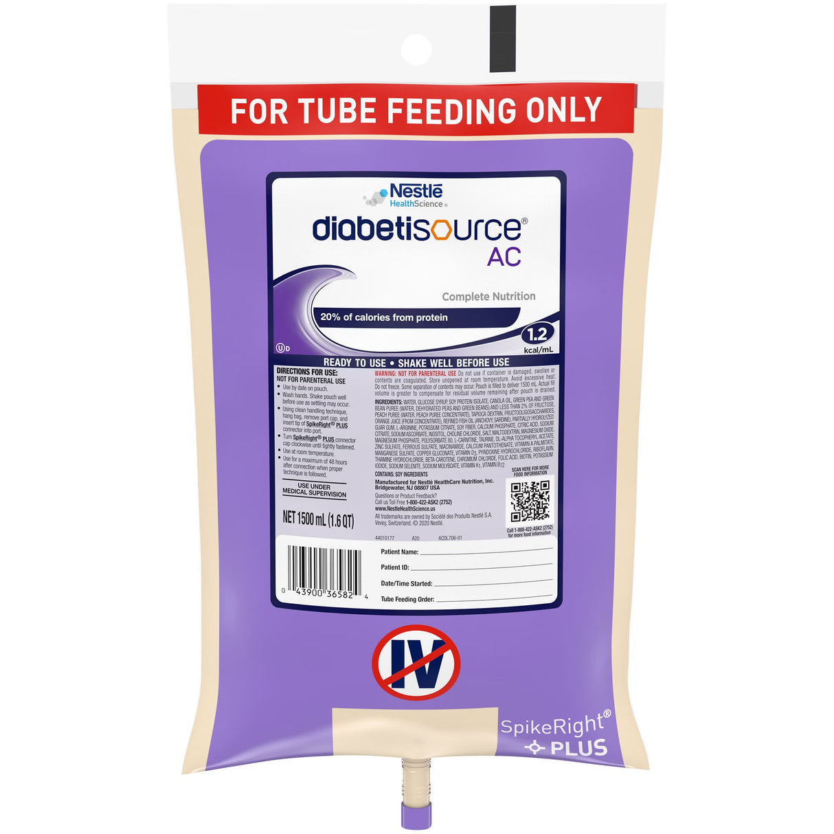 Diabetisource AC Tube Feeding Formula, Unflavored, 1500 mL