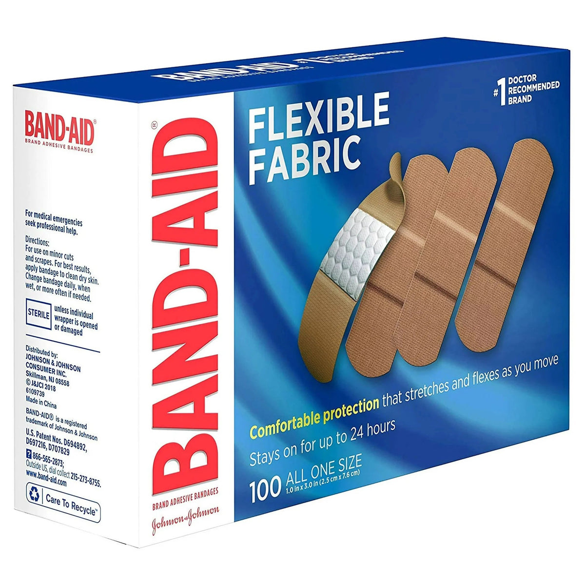Band-Aid Flexible Fabric Tan Adhesive Strip, 1 x 3 Inch