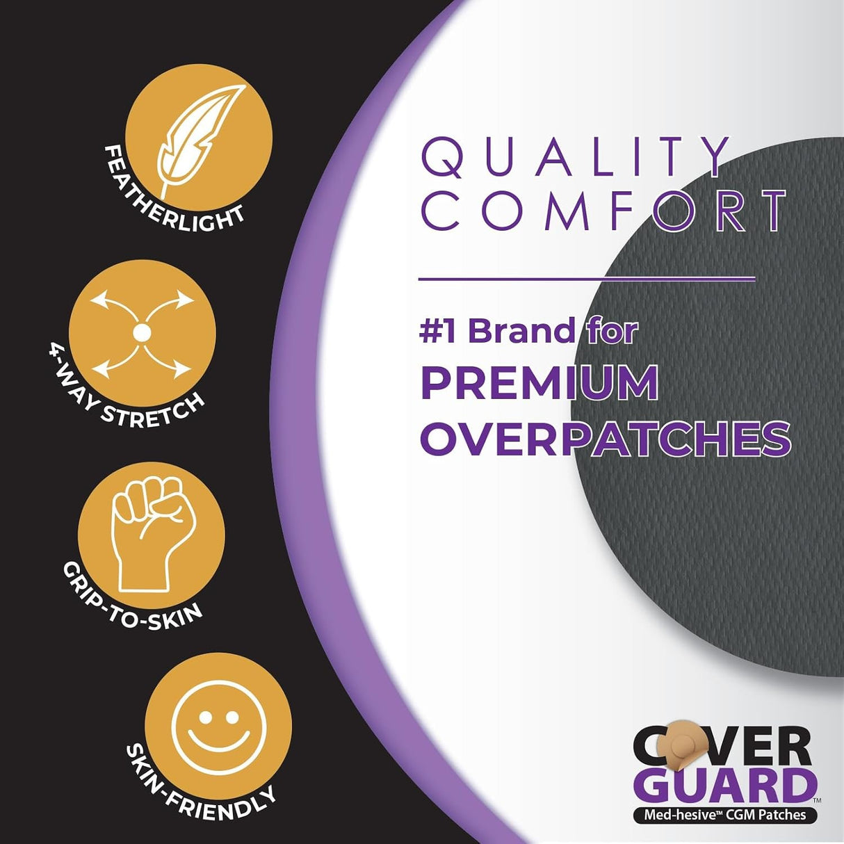 CoverGuard Sensor Overpatch for Dexcom G7 and Stelo, Black, 25 Count