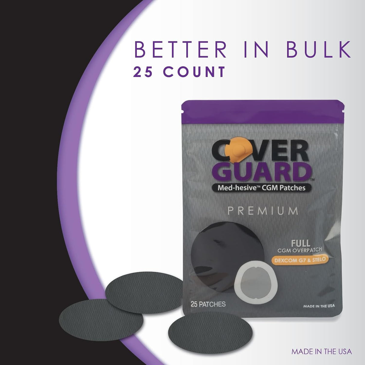 CoverGuard Sensor Overpatch for Dexcom G7 and Stelo, Black, 25 Count