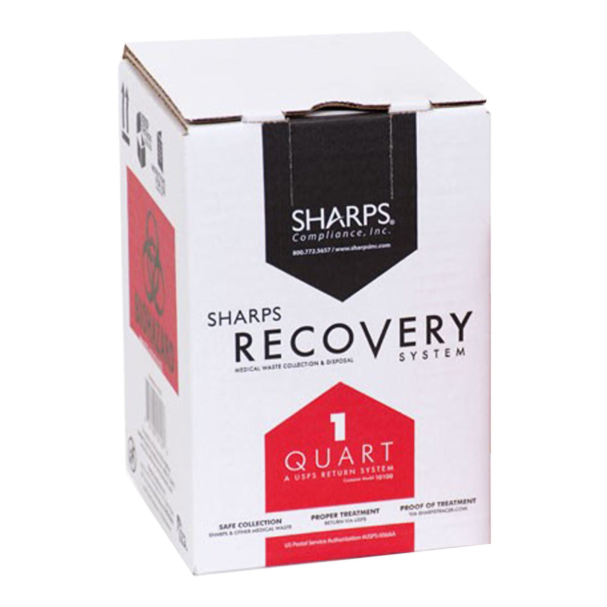 Sharps Recovery System Mailback Sharps Collector, Red, 4.5" x 4.5" x 7", Vertical Entry, Nonsterile, Plastic - 10100-012 - LL Medico