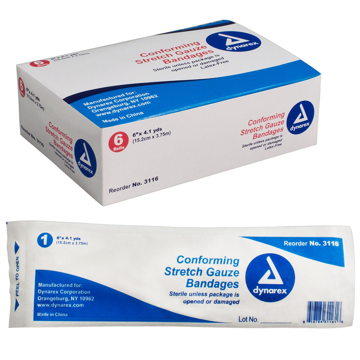 dynarex Conforming Bandage, 6 Inch x 4.1 Yard