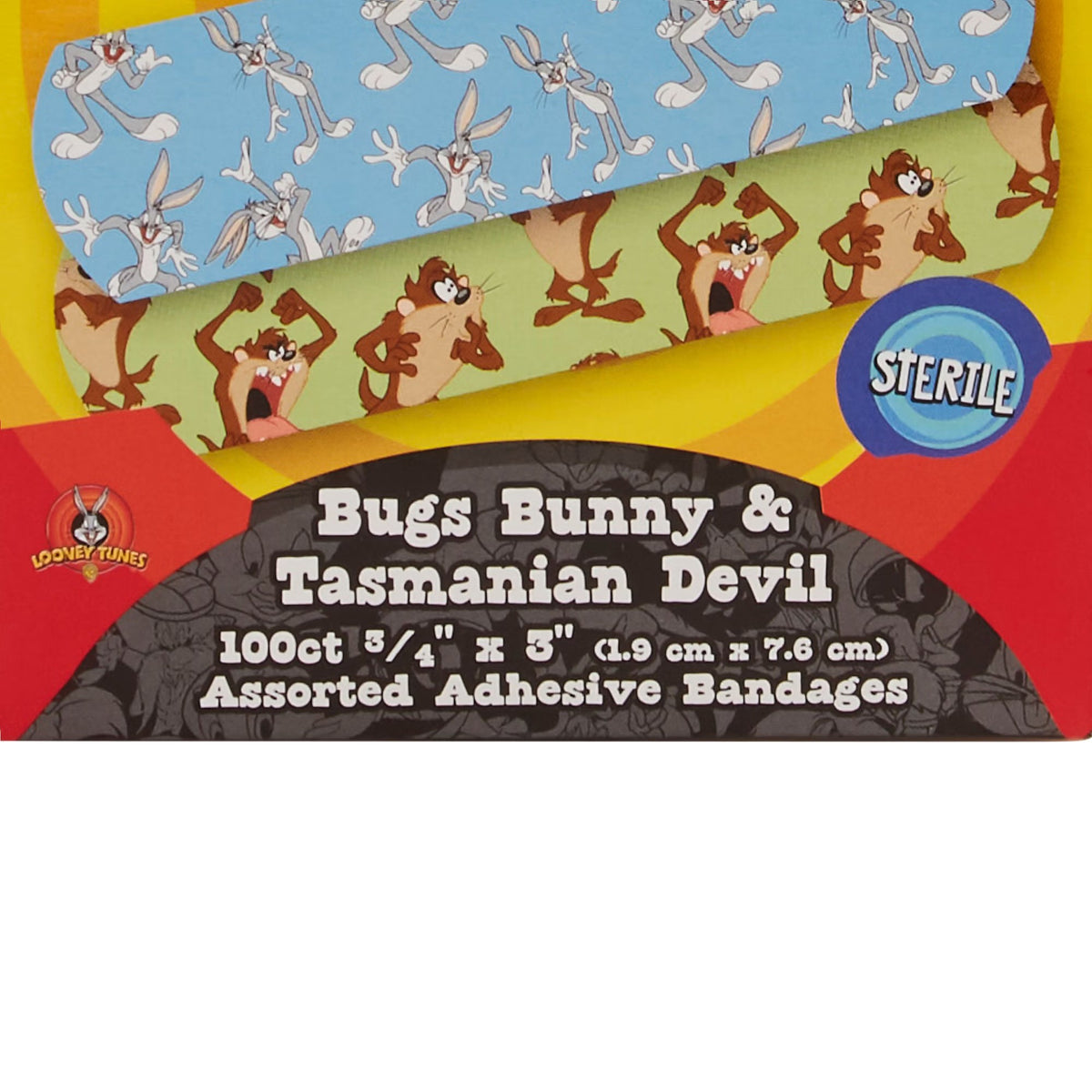 Dukal Looney Tunes Stat Strip Bugs Bunny & Tasmanian Devil Adhesive Bandages, Sterile, ¾ x 3" - 1073737 - LL Medico