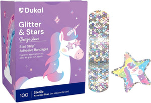 Dukal Glitter & Stars Stat Strip Adhesive Bandages, Sterile, Assorted Sizes - 1075413 - LL Medico