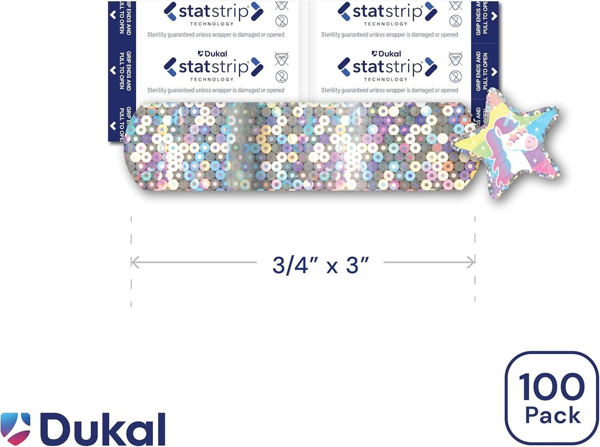 Dukal Glitter & Stars Stat Strip Adhesive Bandages, Sterile, Assorted Sizes - 1075413 - LL Medico