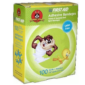 Dukal Looney Tunes Adhesive Spot Bandage, Sterile, Tweety and Taz, 7/8" Round - 1079797 - LL Medico