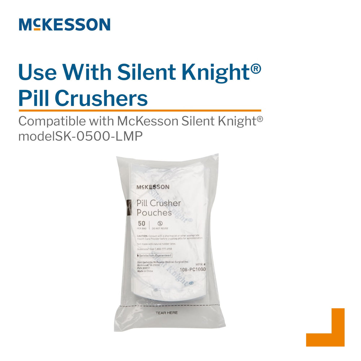 McKesson Silent Knight Pill Crusher Pouch, Clear Plastic, 2" x 4.5" - 108-PC1000 - LL Medico