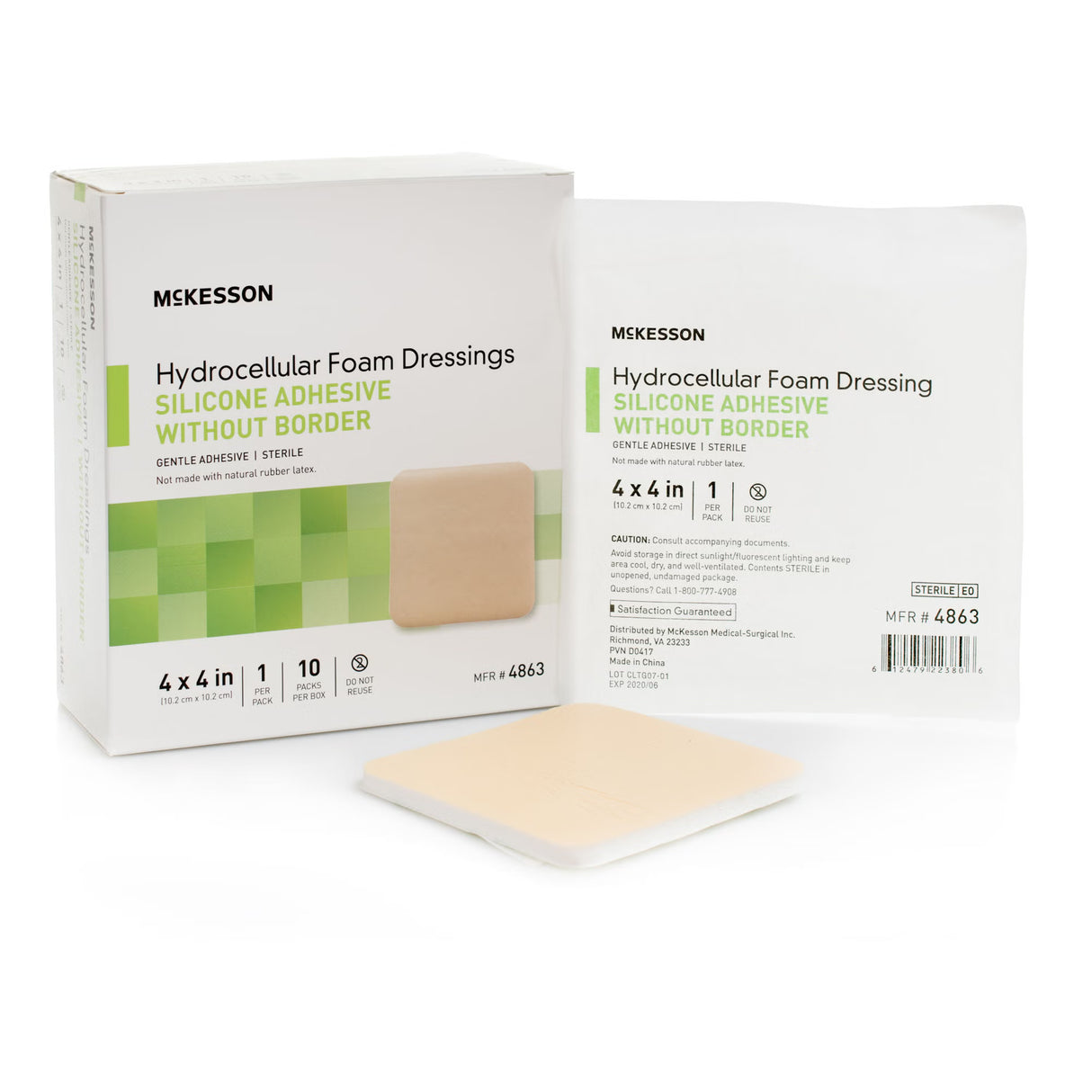 McKesson Nonadhesive without Border Foam Dressing, 4 x 4 Inch