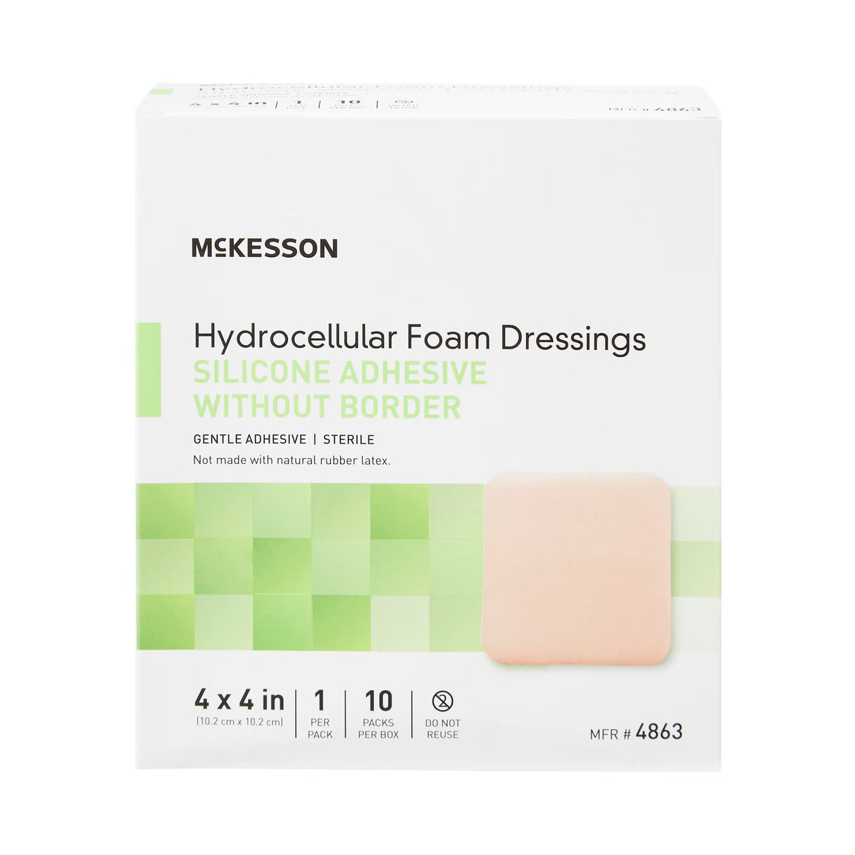 McKesson Foam Dressing, Without Border, Silicone Gel Adhesive, Square, Sterile — 4" x 4"
