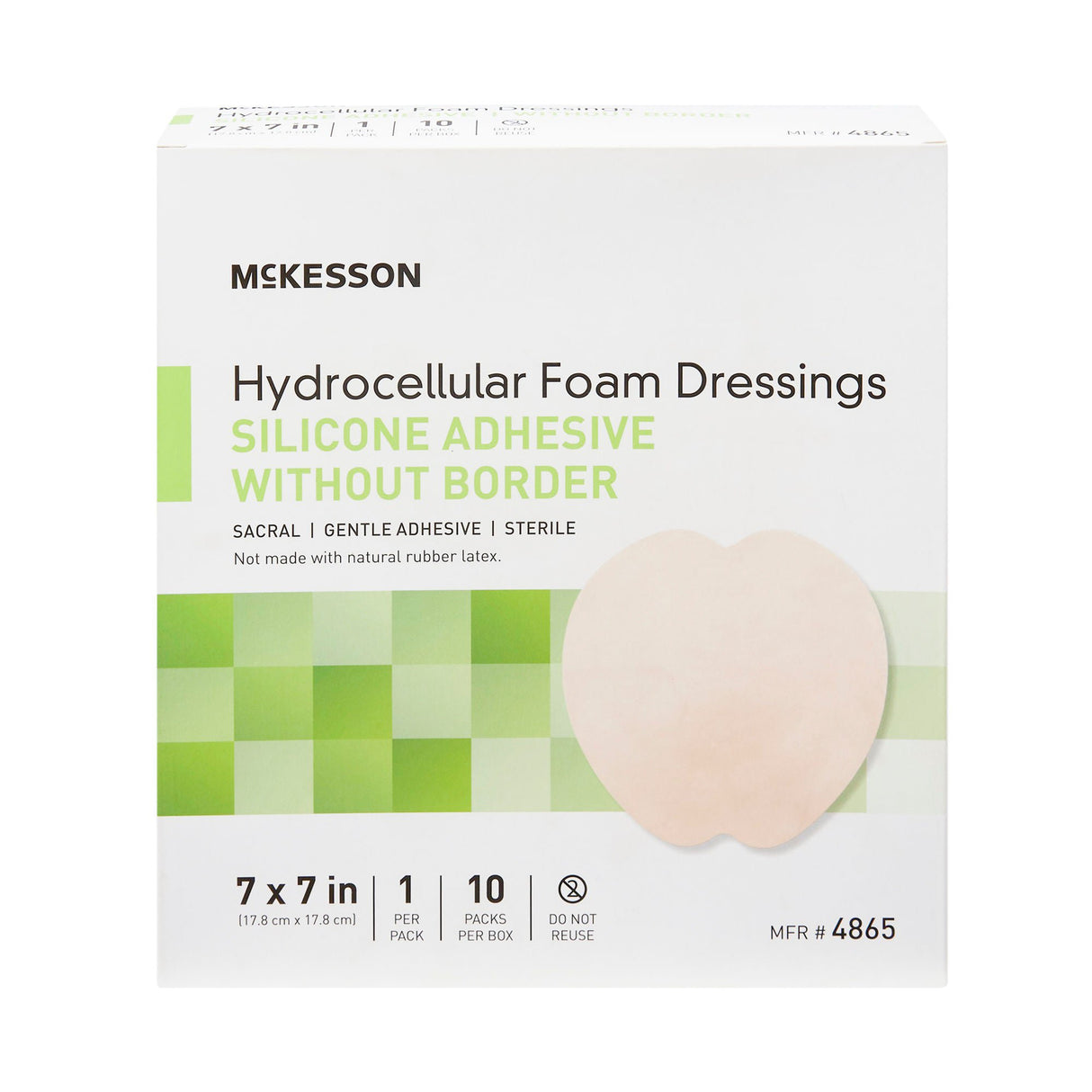 McKesson Hydrocellular Foam Dressing, Silicone Adhesive, w/o Border, 7" x 7" - 4865 - LL Medico