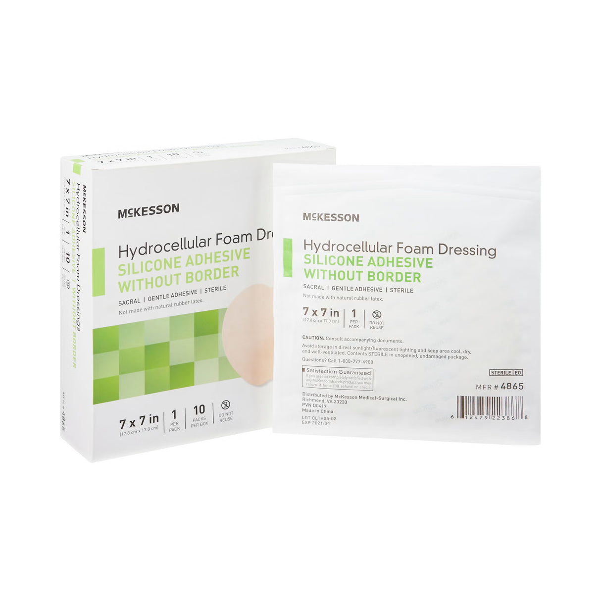 McKesson Hydrocellular Foam Dressing, Silicone Adhesive, w/o Border, 7" x 7" - 4865 - LL Medico