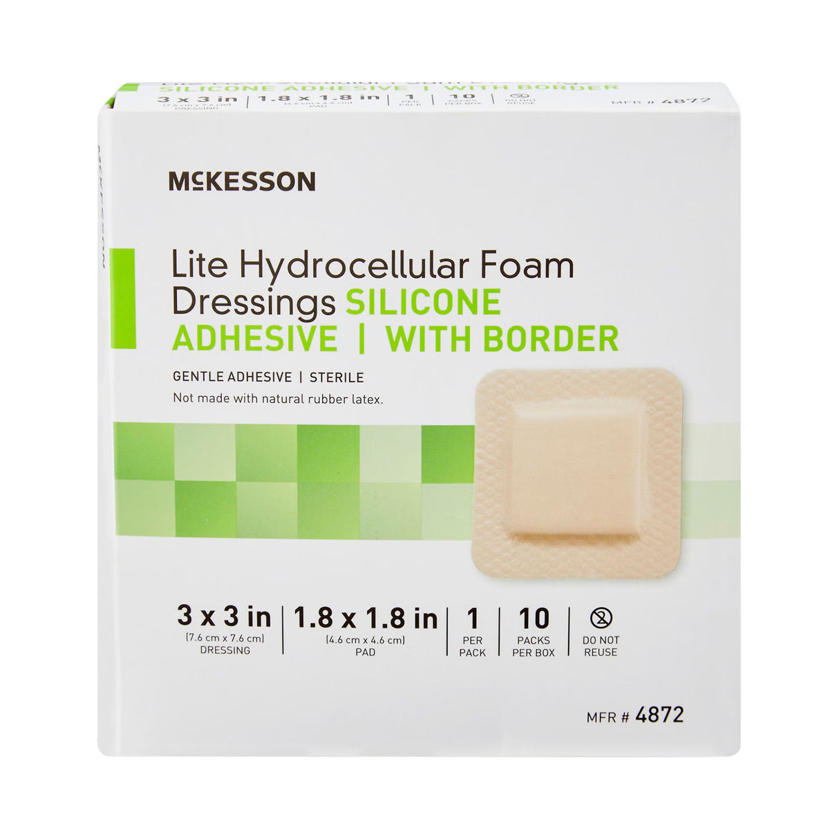McKesson Lite Thin Foam Dressing with Silicone Gel Border, Square Sterile - 4872 - LL Medico