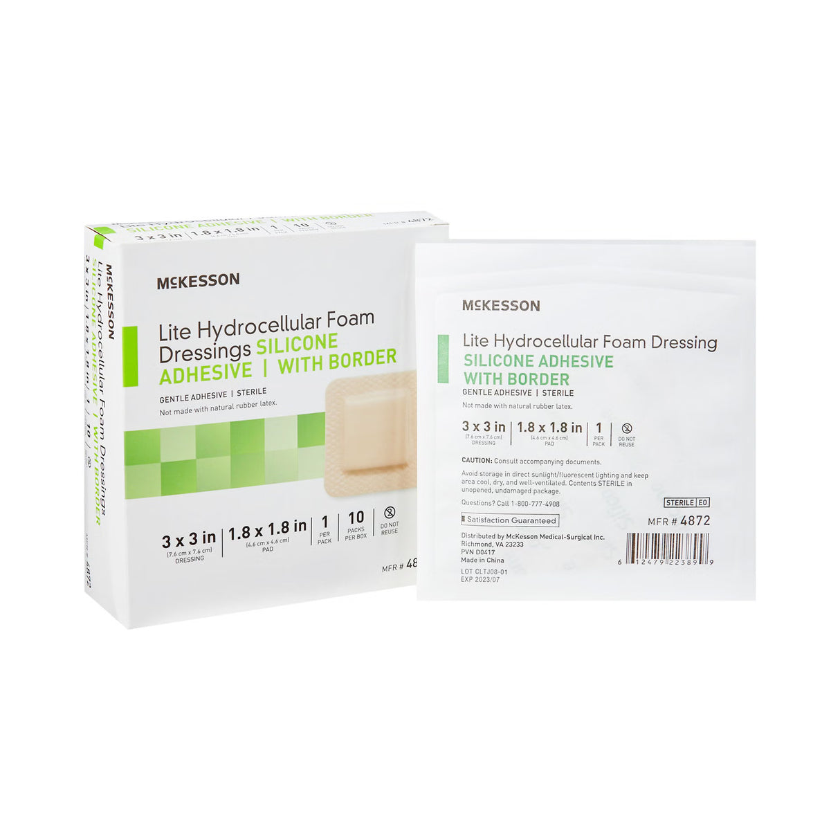 McKesson Lite Thin Foam Dressing with Silicone Gel Border, Square Sterile - 4872 - LL Medico