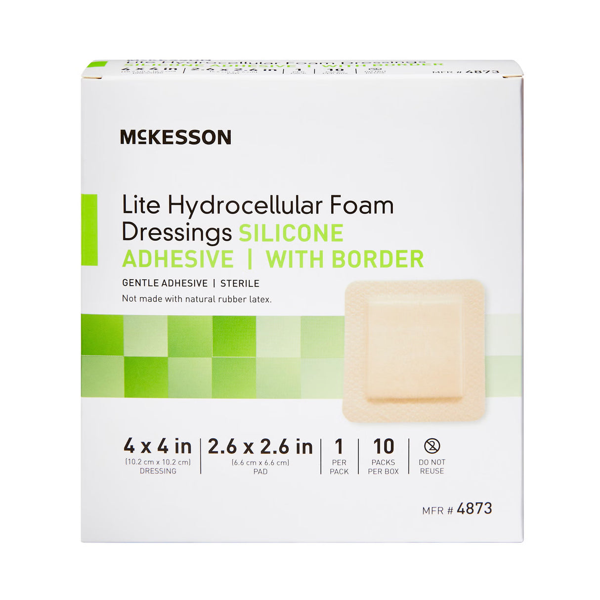 McKesson Lite Thin Foam Dressing with Silicone Gel Border, Square Sterile — 4" x 4"