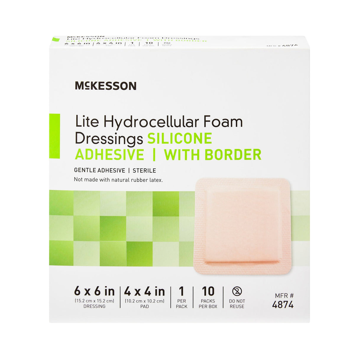 McKesson Lite Thin Foam Dressing with Silicone Gel Border, Square Sterile — 6" x 6"