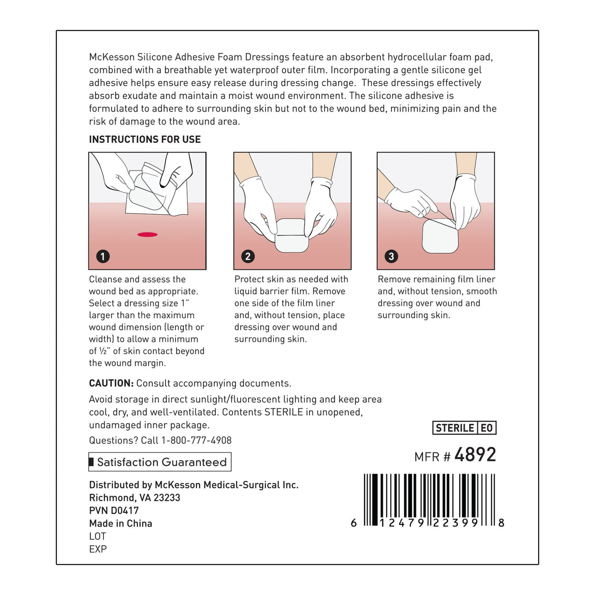 McKesson Lite Thin Foam Dressing, Square Sterile, Silicone Gel Adhesive - 4892 - LL Medico